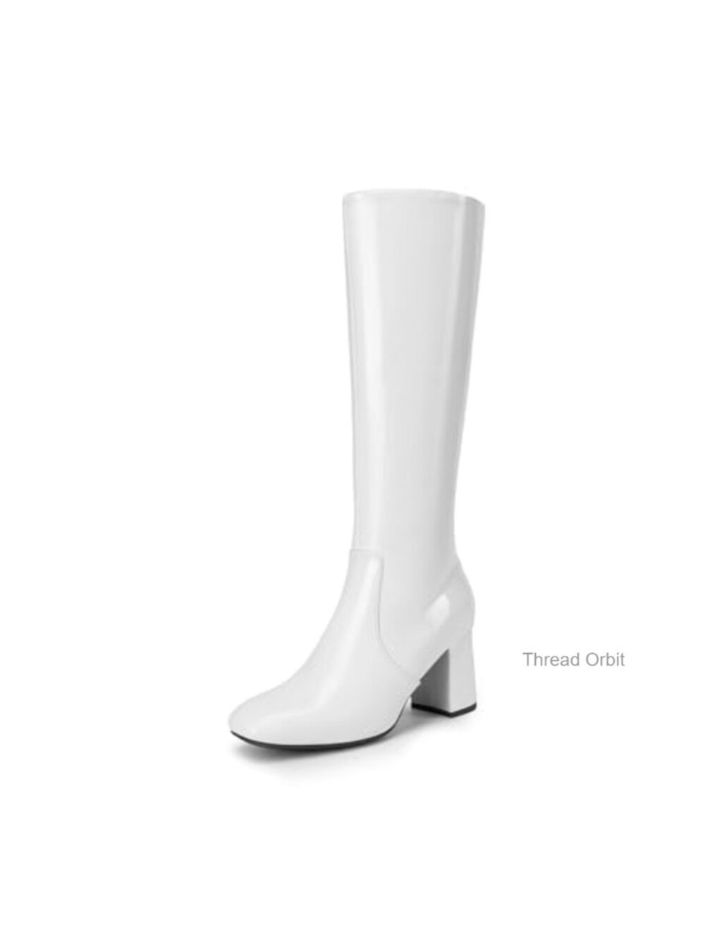 Faux Leather Knee High Boots Square Toe Block Heel Pull On